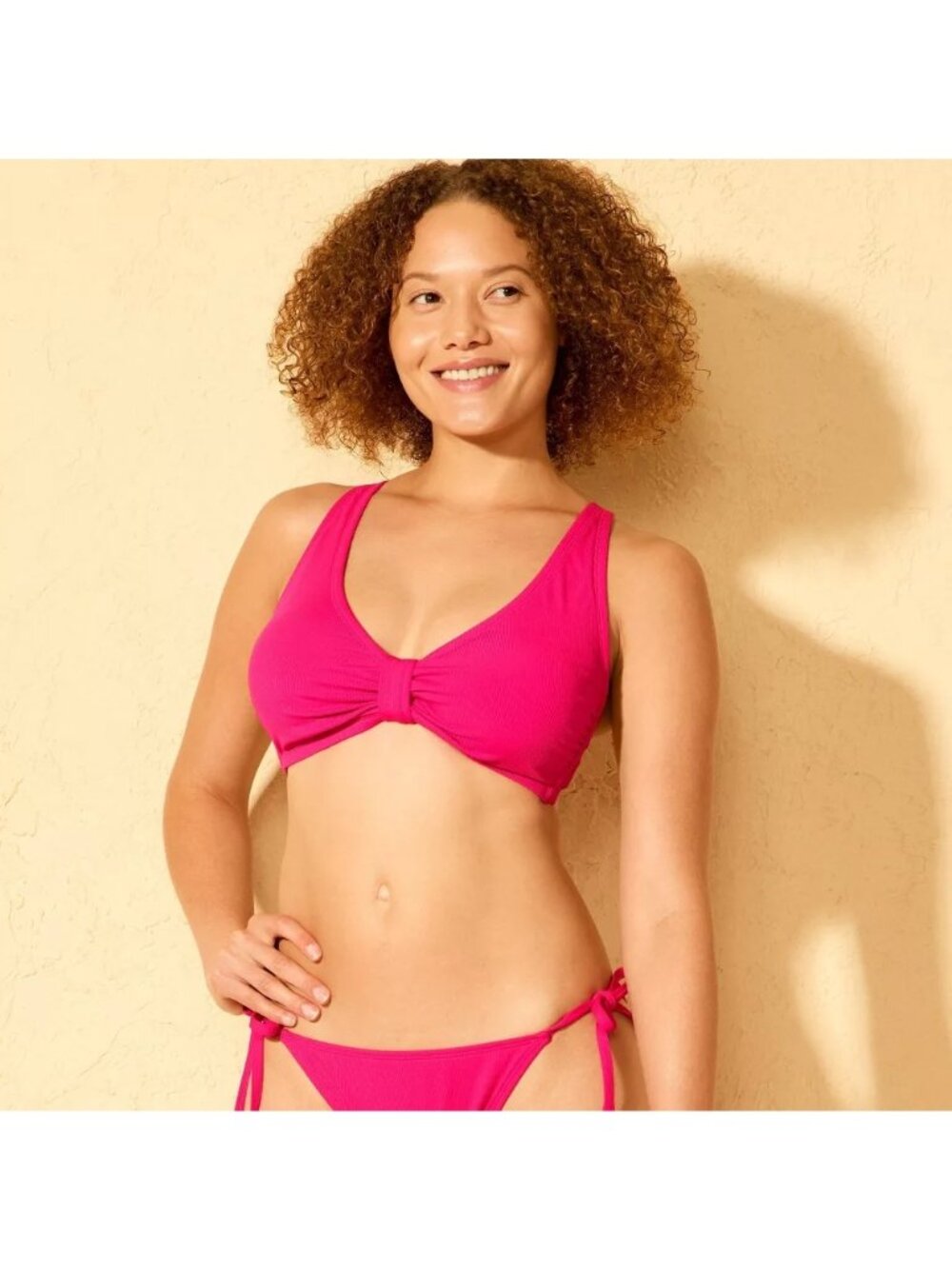 NEW Shade & Shore Ribbed Tab-Front Bralette Bikini Top - Pink